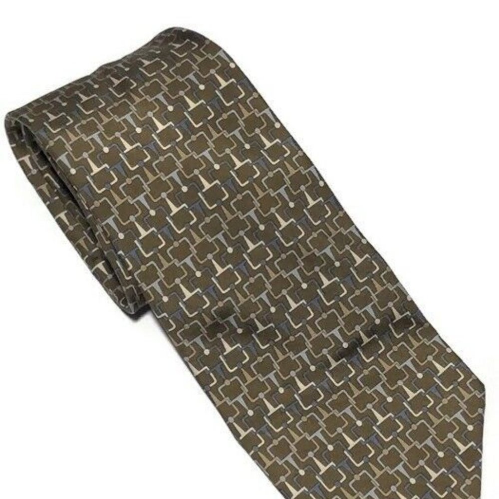 Gucci Men’s Brown/Bronze Geometric Motif Silk Tie